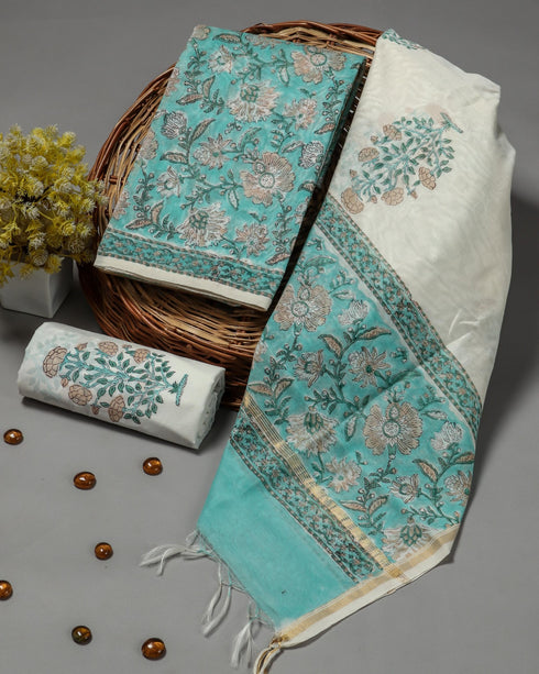 Floral Jaal Print Chanderi Silk Suit Set (CHA01)